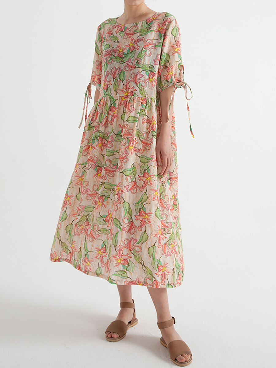 Übergröße, Blumen-Ramie, Sommer, kurzärmliges, lockeres Kleid