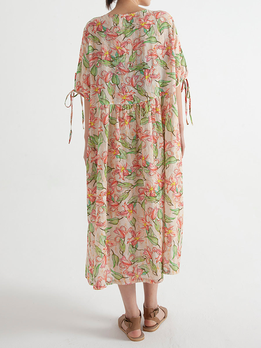 Übergröße, Blumen-Ramie, Sommer, kurzärmliges, lockeres Kleid