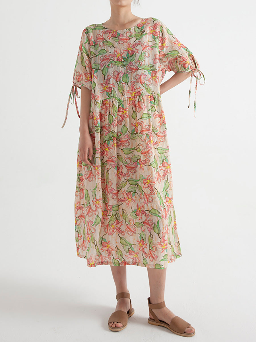 Übergröße, Blumen-Ramie, Sommer, kurzärmliges, lockeres Kleid