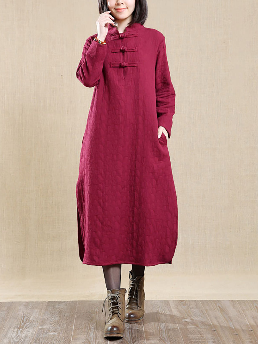 Plus Size Damen Herbst Literatur Stehkragen 100% Baumwolle Kleid