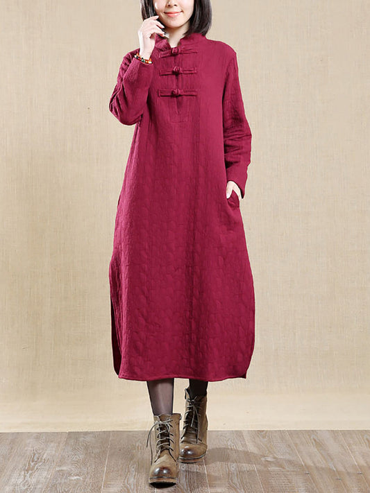 Plus Size Damen Herbst Literatur Stehkragen 100% Baumwolle Kleid