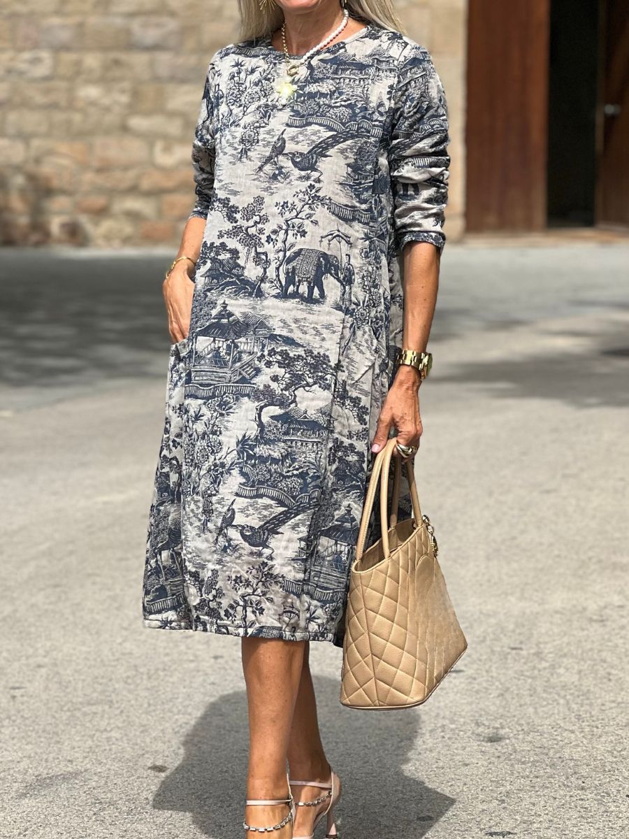 Damen Maxikleid in Übergröße, Blumenmuster, Baumwolle, Vintage, lässig, lockerer Druck