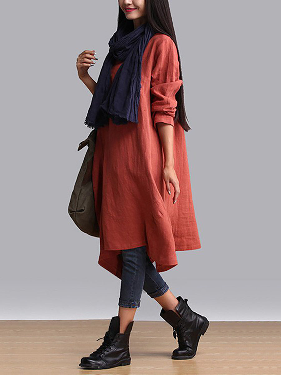 Plus Size Damen Herbst Lässiges, einfarbiges, lockeres Kleid
