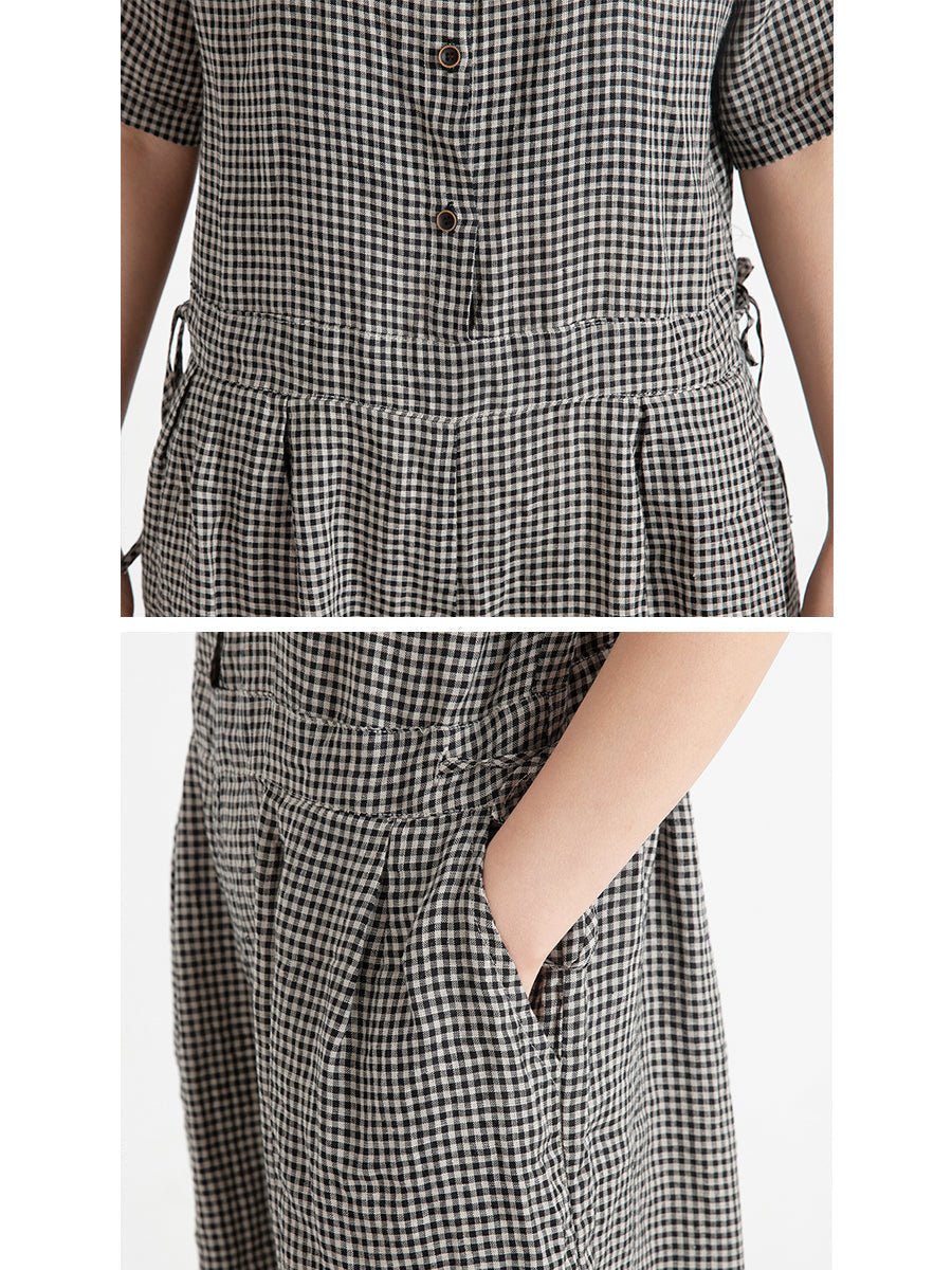 Übergröße Damen karierter Kurzarm-Jumpsuit