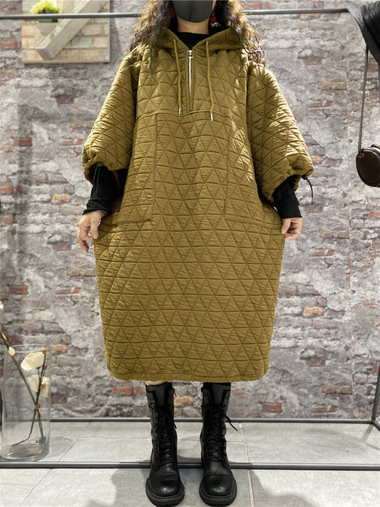 Plus Size Winter Damen Wattierte Kleidung mit Kapuze Kleid