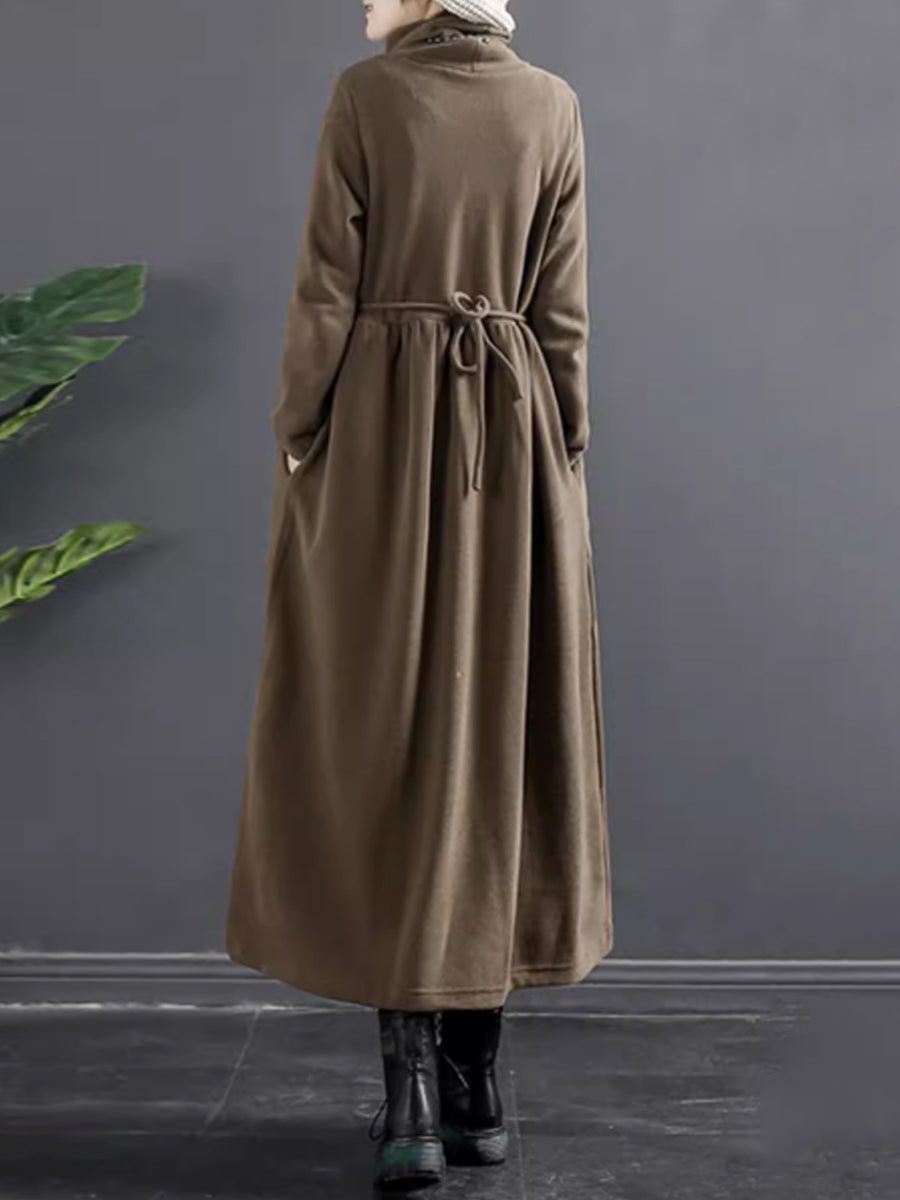 Übergröße Damen Reine Farbe Rollkragen Drapiertes langes Kleid
