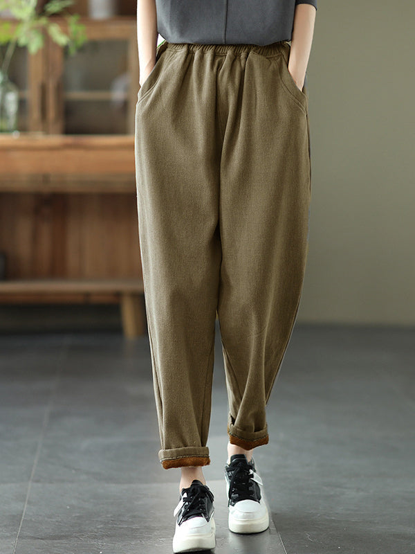 Plus Size Damen Herbst Verdicken Reine Farbe Haremshose
