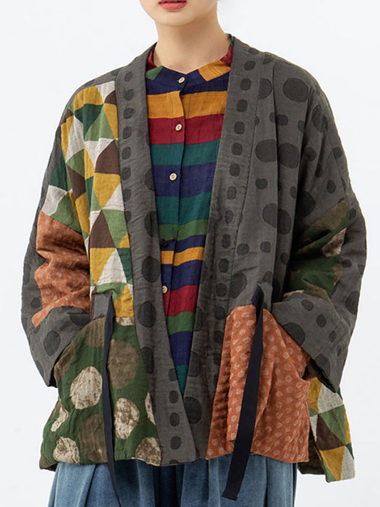 Übergröße Retro-Baumwollmantel mit unregelmäßigem geometrischem Muster