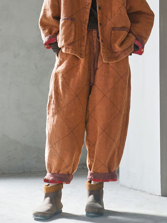 Gepolsterte Winterhose aus Leinen im Vintage-Stil für Damen in Übergröße