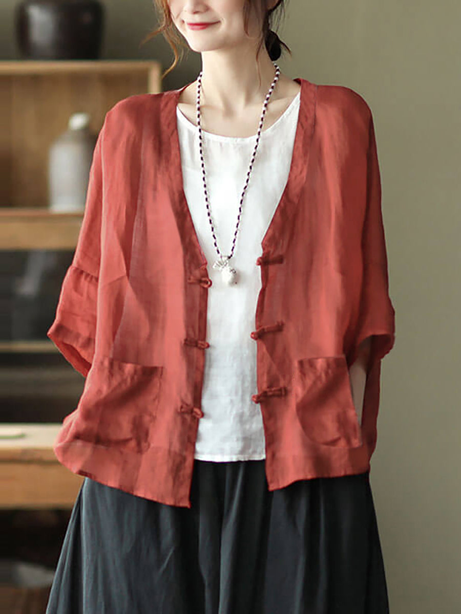Übergröße - Ramie-Tasche, Vintage-Sonnenschutz-Cardigan-Top