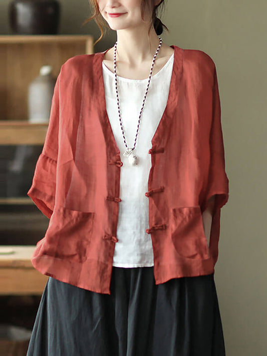 Übergröße - Ramie-Tasche, Vintage-Sonnenschutz-Cardigan-Top