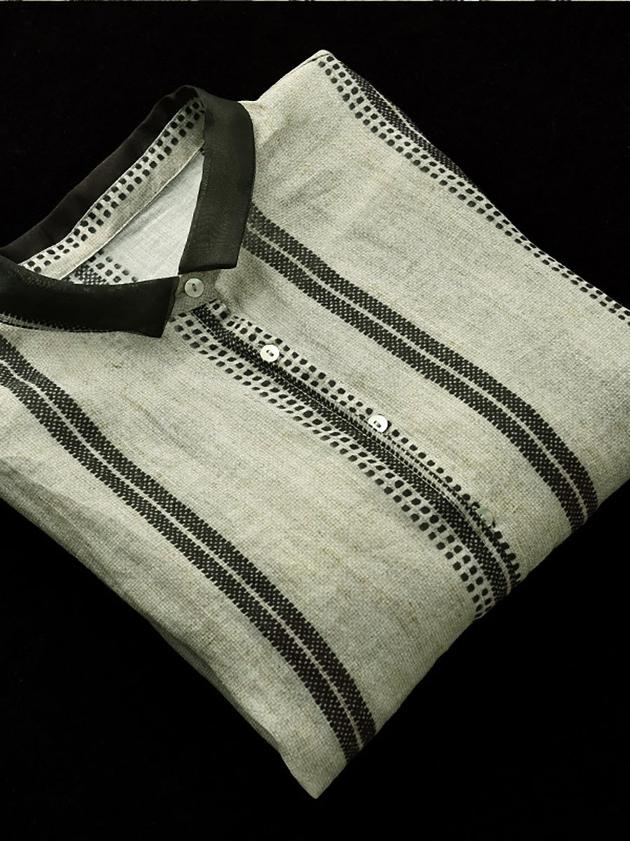Plus Size Vintage Streifen Ramie Lässiges Sommerhemd für Damen