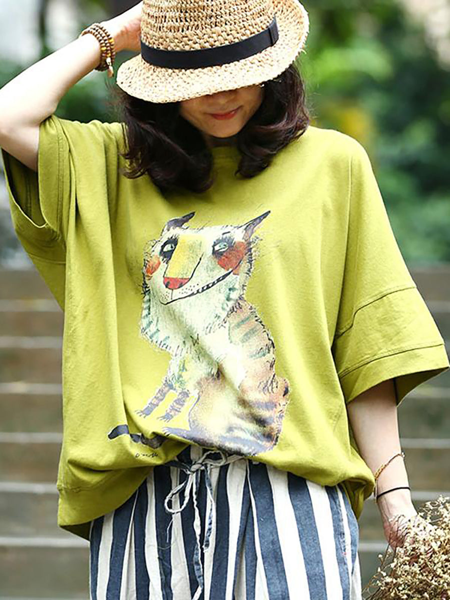 Grande taille - T-shirt décontracté ample à imprimé animal pour femme