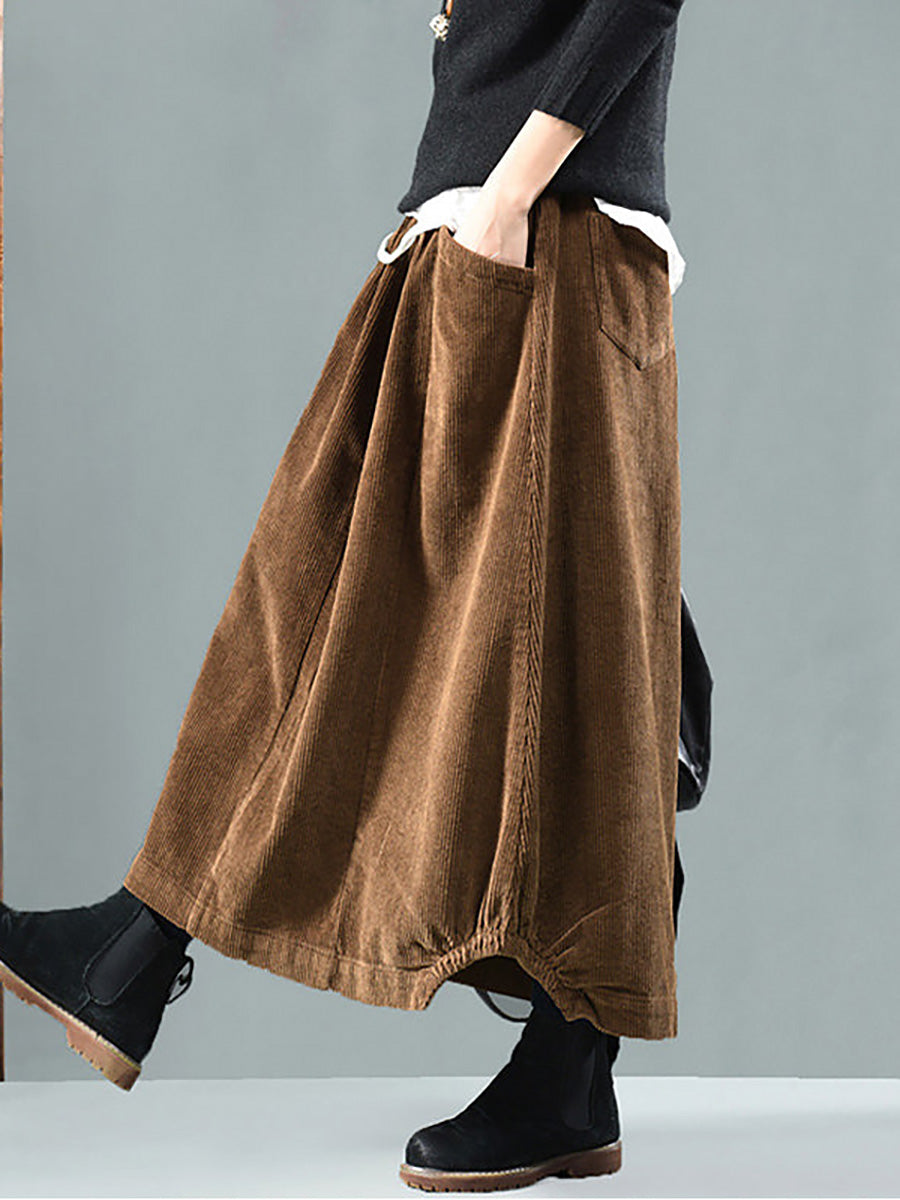 Wadenlanger Cordrock mit elastischer Taille in Übergröße