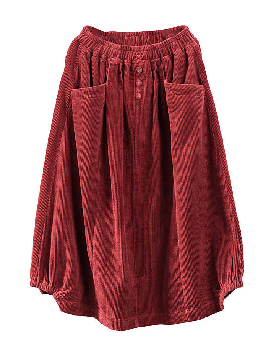 Wadenlanger Cordrock mit elastischer Taille in Übergröße