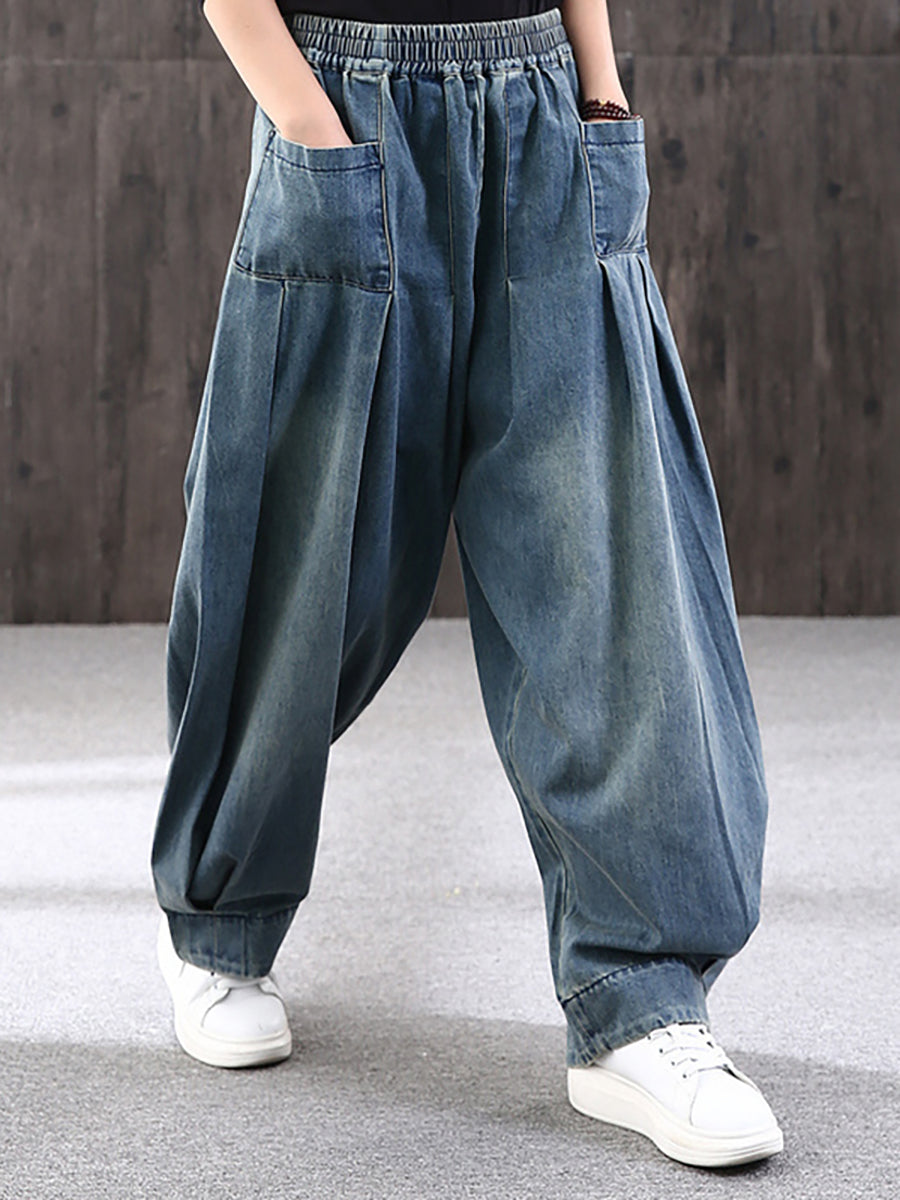 Übergröße - Einfache, lockere Jeans in reiner Farbe