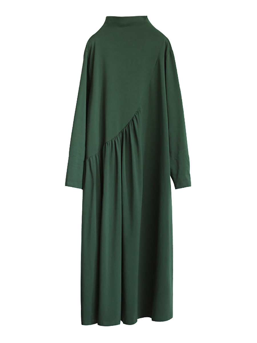 Große Größen - Einfarbiges, drapiertes Kleid mit hohem Ausschnitt