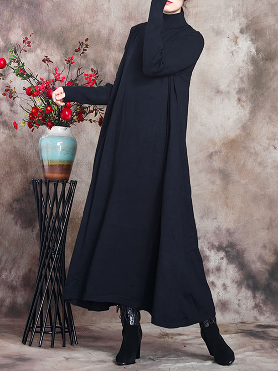 Übergröße Damen Artsy Solid Maxikleid mit Rollkragen