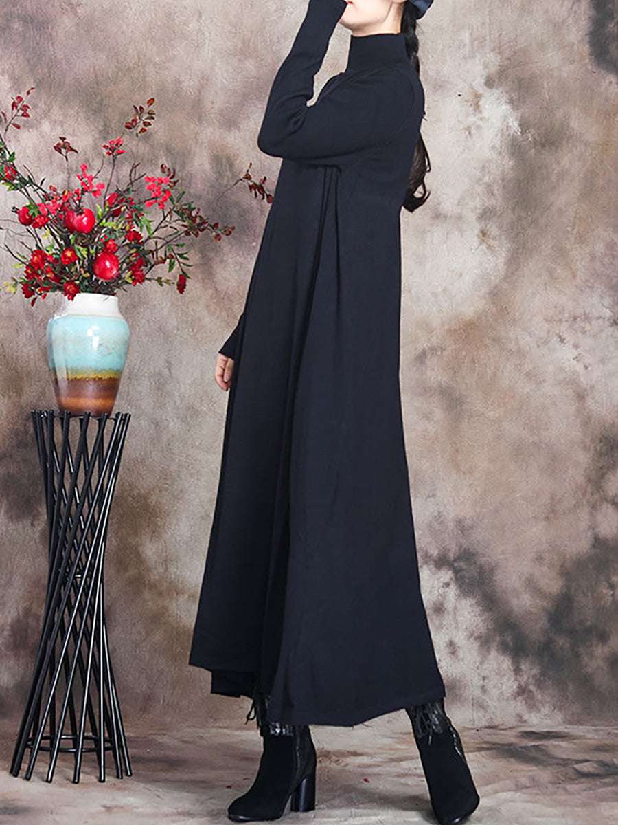 Übergröße Damen Artsy Solid Maxikleid mit Rollkragen