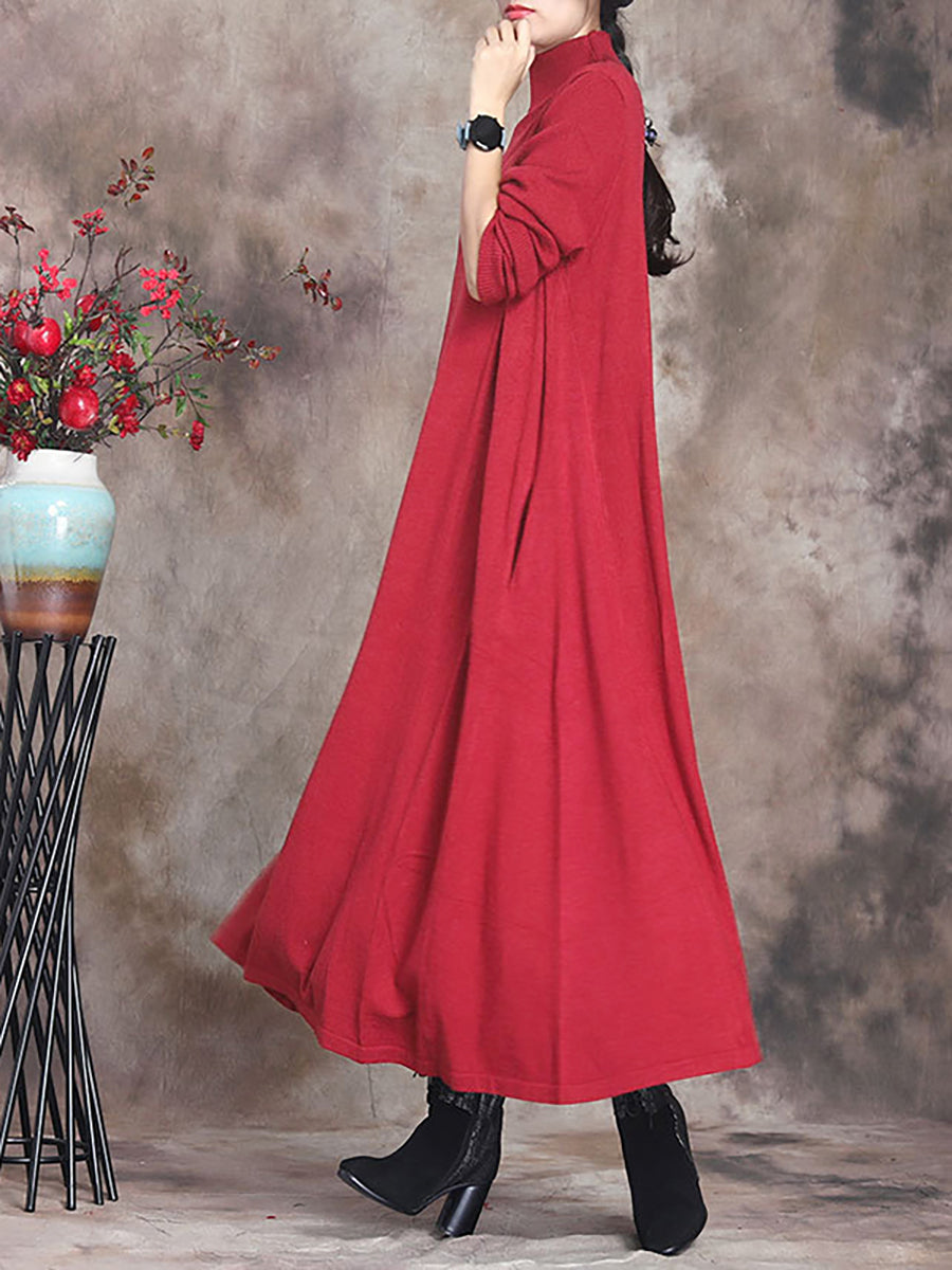 Übergröße Damen Artsy Solid Maxikleid mit Rollkragen