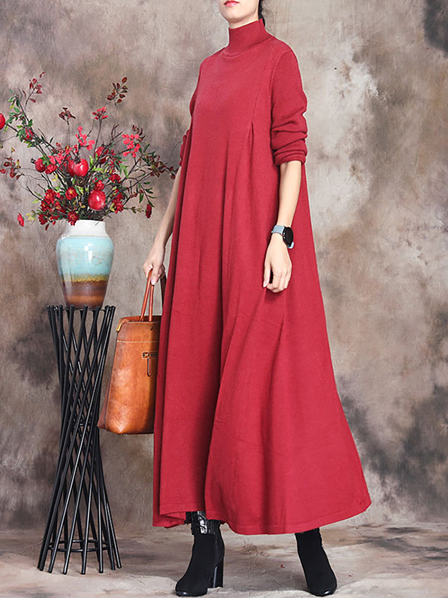 Übergröße Damen Artsy Solid Maxikleid mit Rollkragen