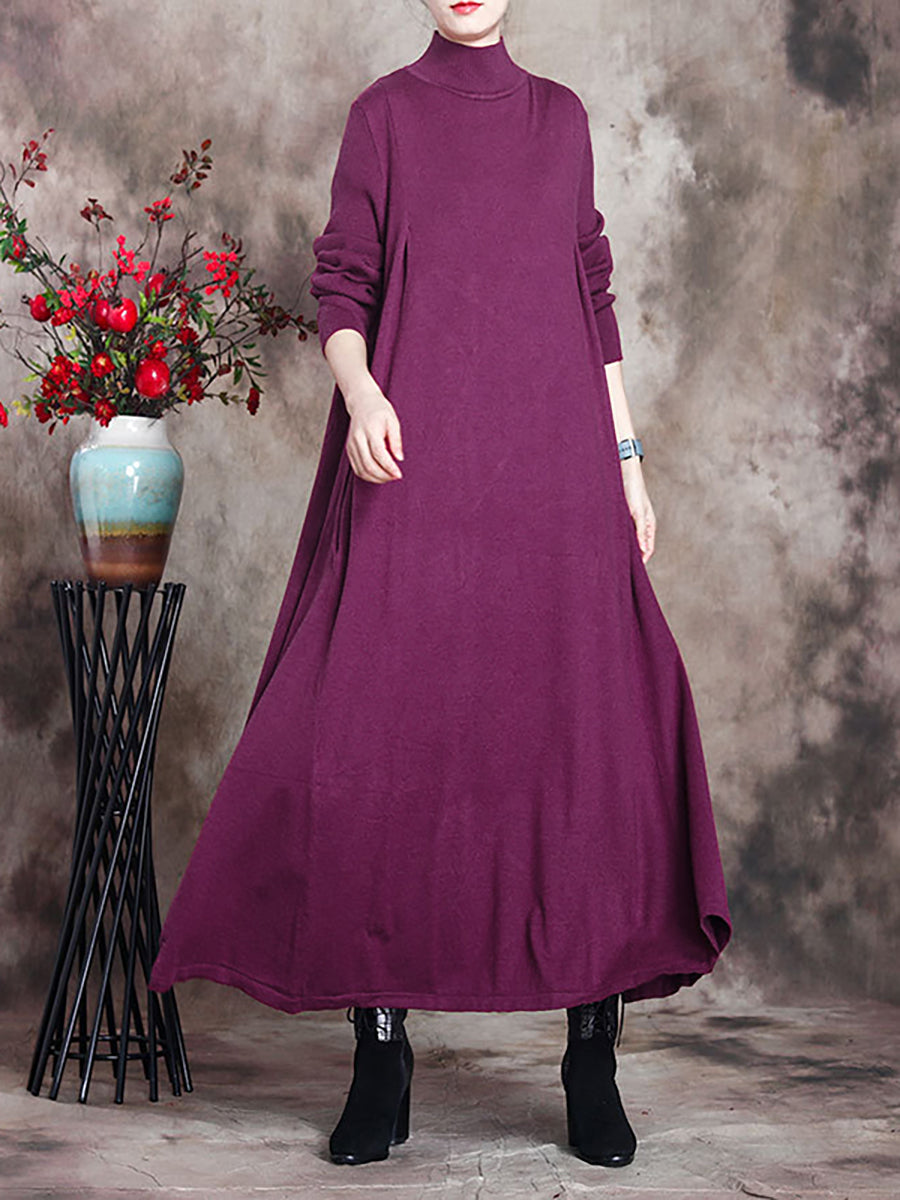 Übergröße Damen Artsy Solid Maxikleid mit Rollkragen