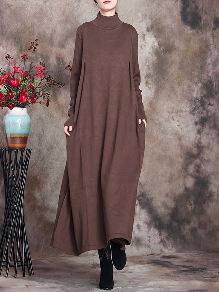 Übergröße Damen Artsy Solid Maxikleid mit Rollkragen