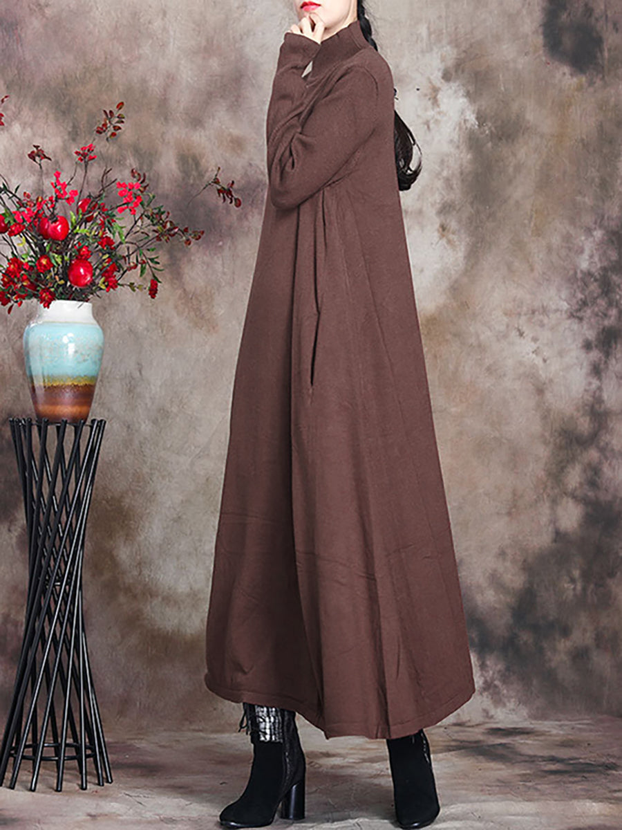 Übergröße Damen Artsy Solid Maxikleid mit Rollkragen