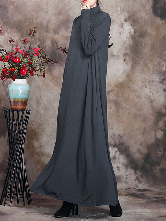 Übergröße Damen Artsy Solid Maxikleid mit Rollkragen