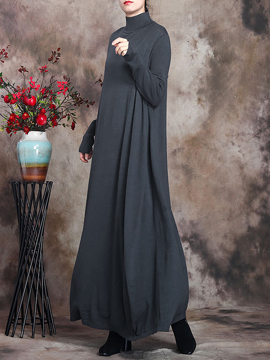 Übergröße Damen Artsy Solid Maxikleid mit Rollkragen