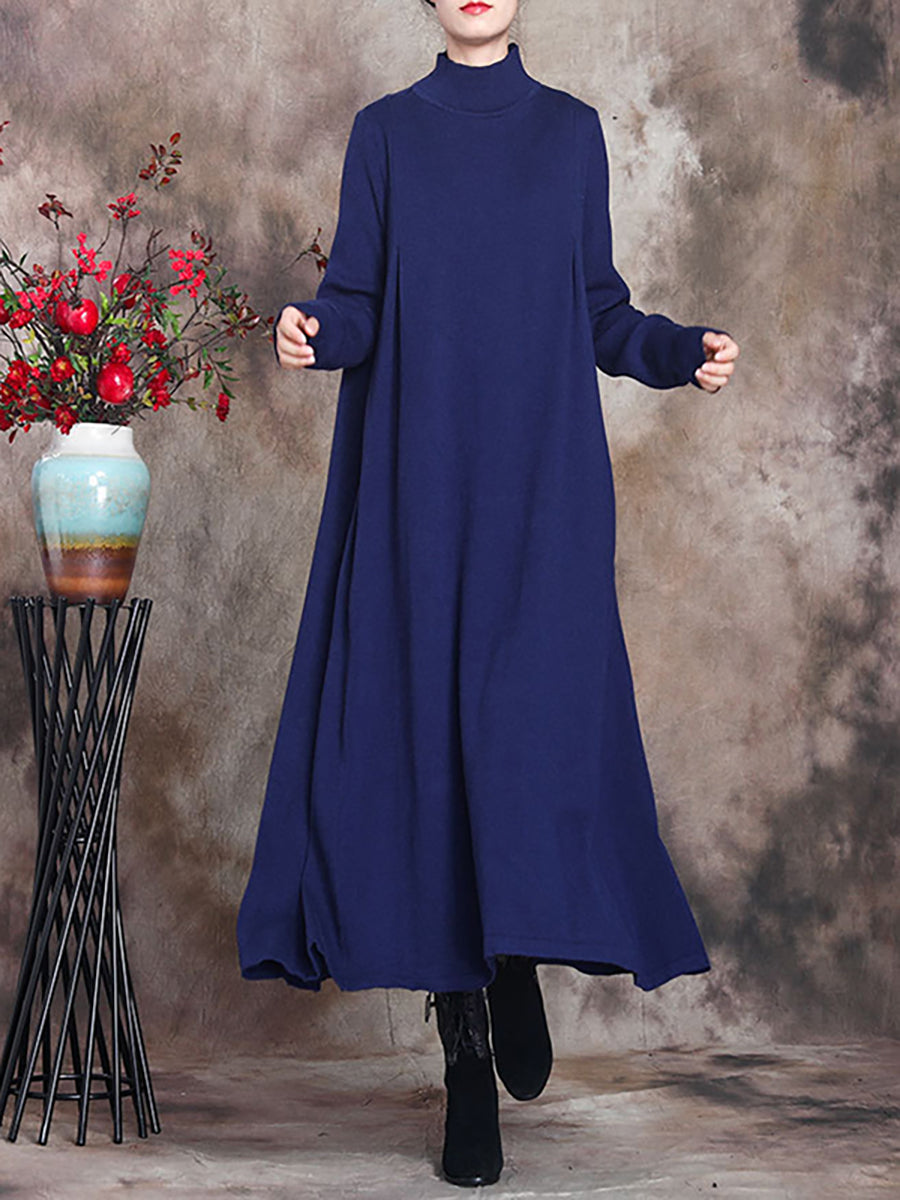 Übergröße Damen Artsy Solid Maxikleid mit Rollkragen