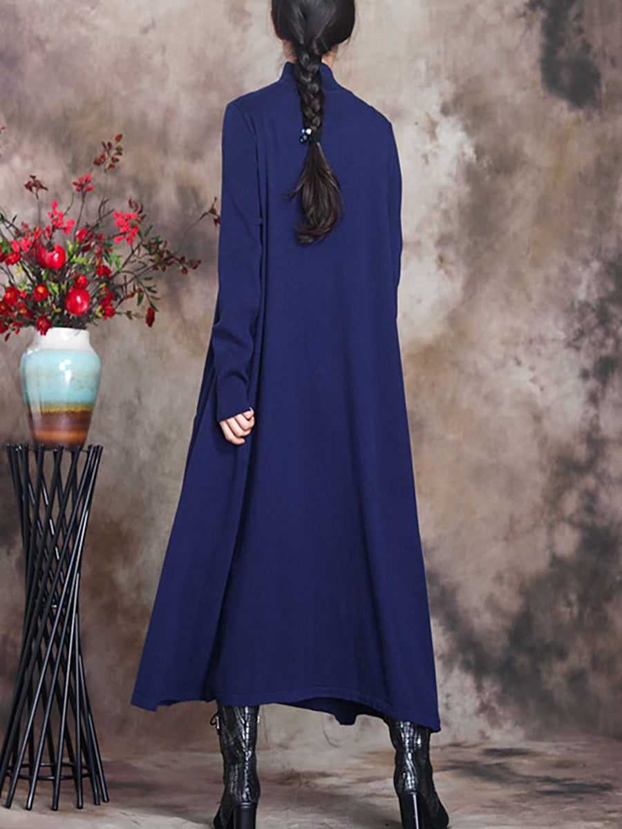 Übergröße Damen Artsy Solid Maxikleid mit Rollkragen