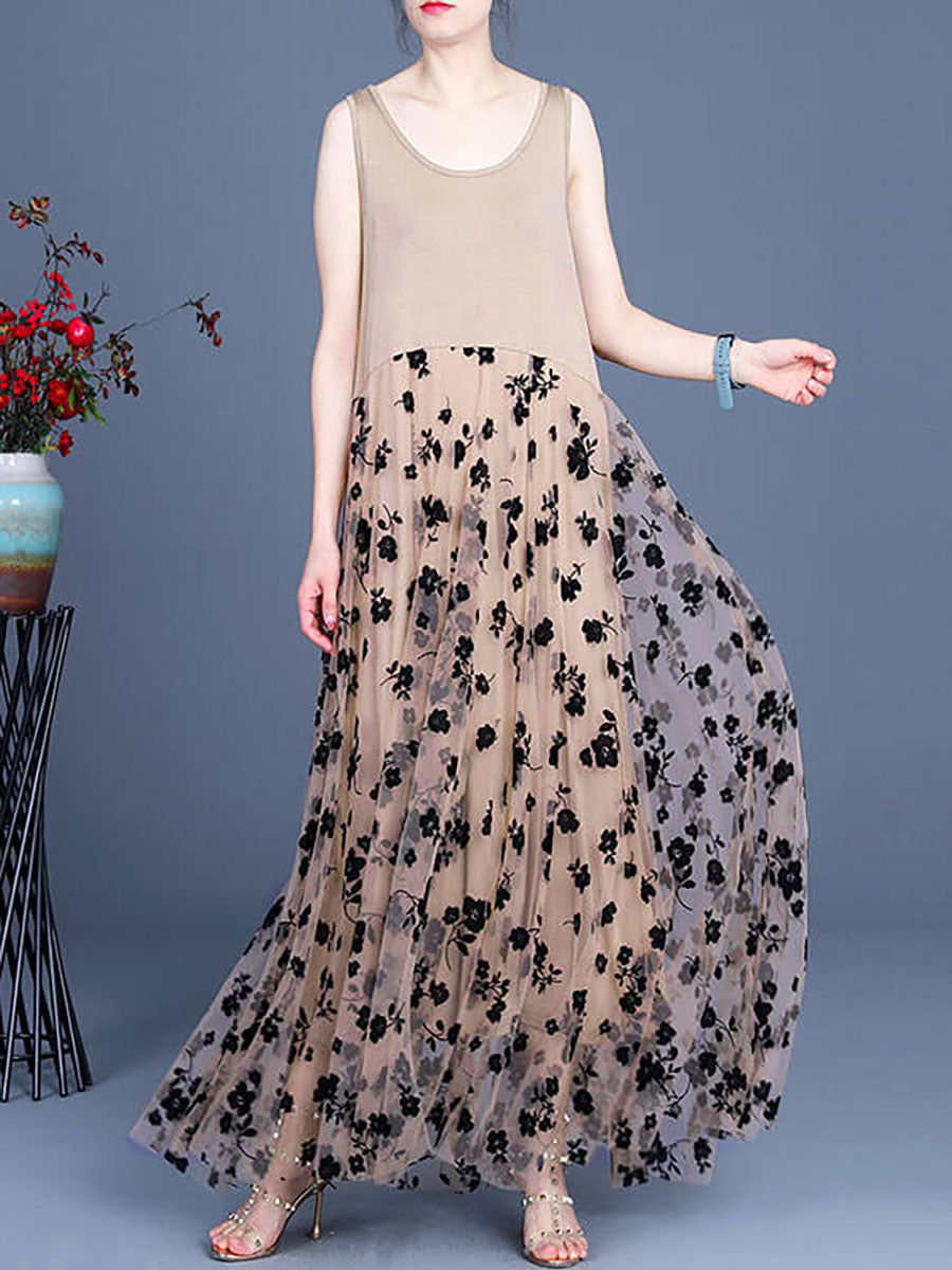 Übergröße - Maxi-Latzkleid mit Spitze und Retro-Nähten für Damen