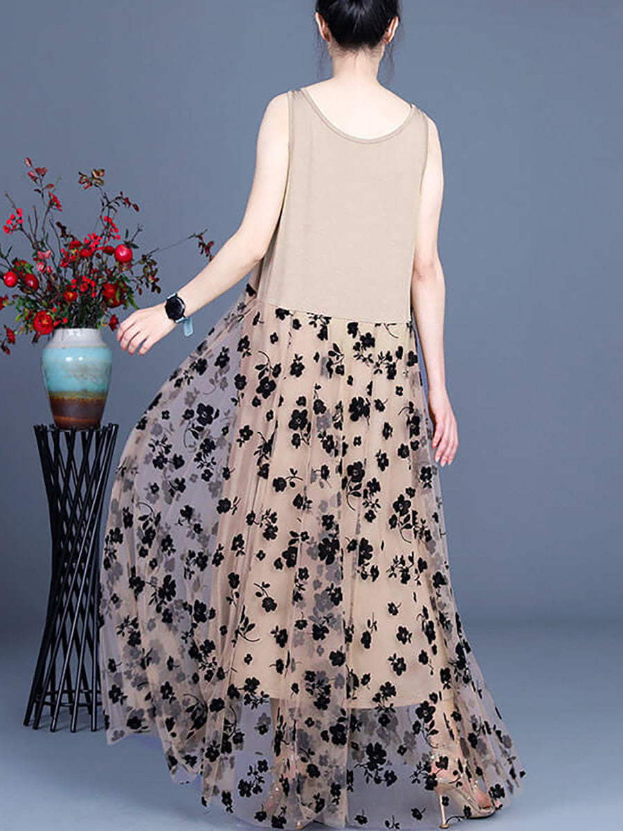 Übergröße - Maxi-Latzkleid mit Spitze und Retro-Nähten für Damen
