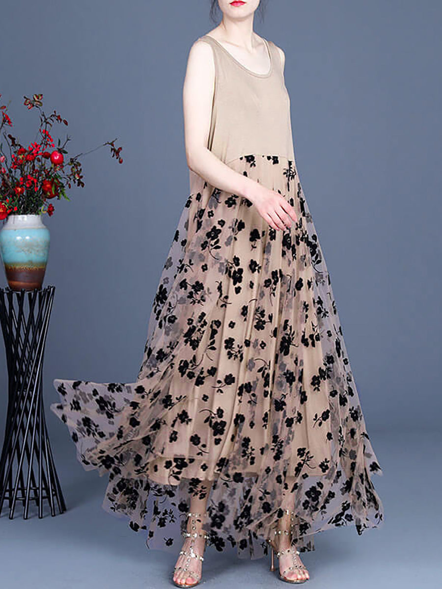 Übergröße - Maxi-Latzkleid mit Spitze und Retro-Nähten für Damen