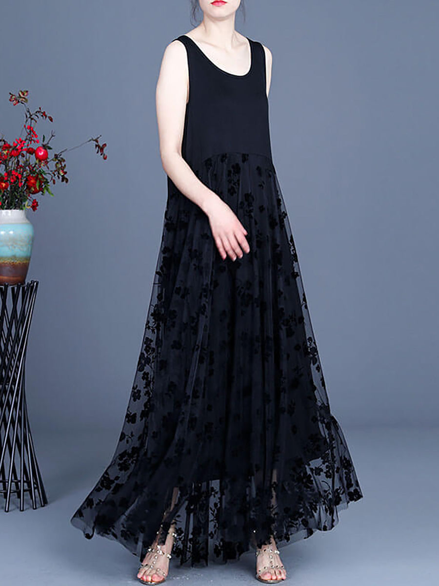 Übergröße - Maxi-Latzkleid mit Spitze und Retro-Nähten für Damen