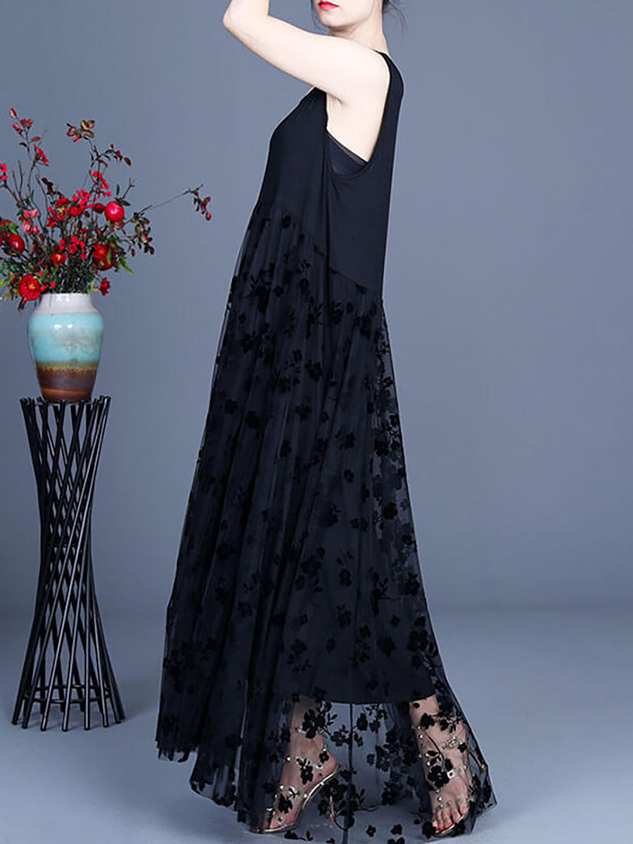 Übergröße - Maxi-Latzkleid mit Spitze und Retro-Nähten für Damen