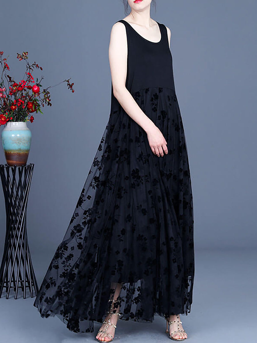 Übergröße - Maxi-Latzkleid mit Spitze und Retro-Nähten für Damen