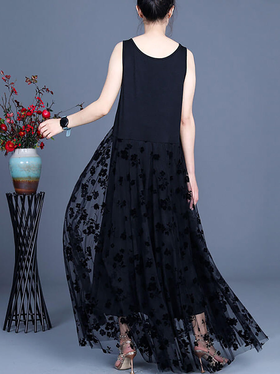 Übergröße - Maxi-Latzkleid mit Spitze und Retro-Nähten für Damen