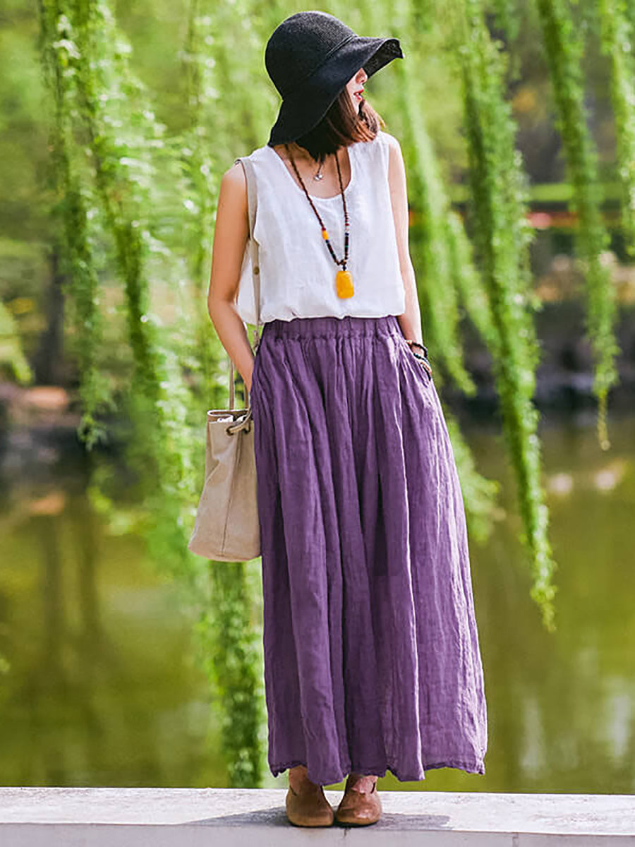 Übergröße - 100 % Leinenrock für Damen in reiner Farbe