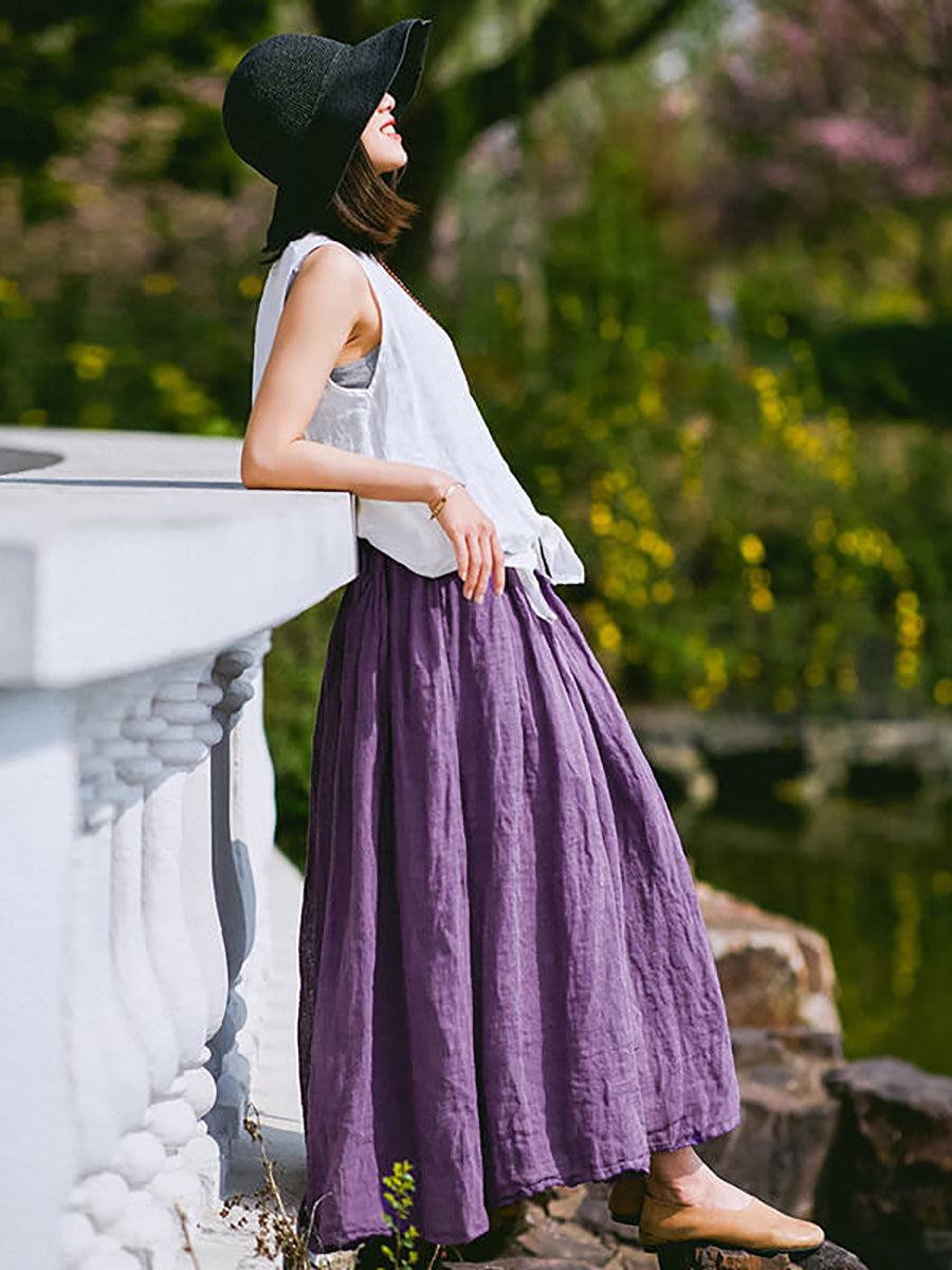 Übergröße - 100 % Leinenrock für Damen in reiner Farbe