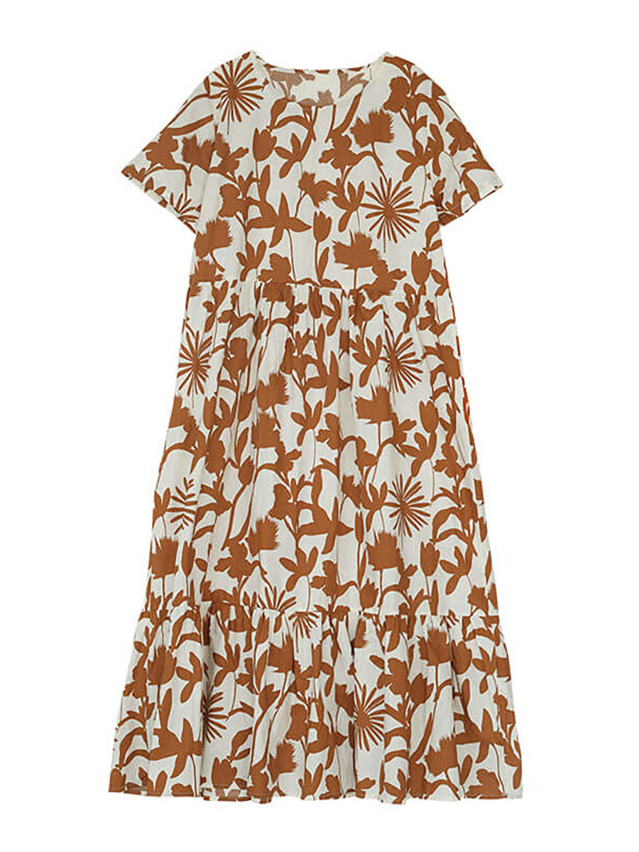 Plus Size 100 % Baumwolle Damen O-Ausschnitt Blumenkleid