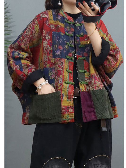 Manteau vintage en coton et lin grande taille avec poches boutonnées