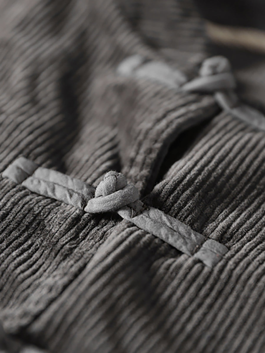 Manteau décontracté vintage en velours côtelé grande taille pour femme avec poche poitrine