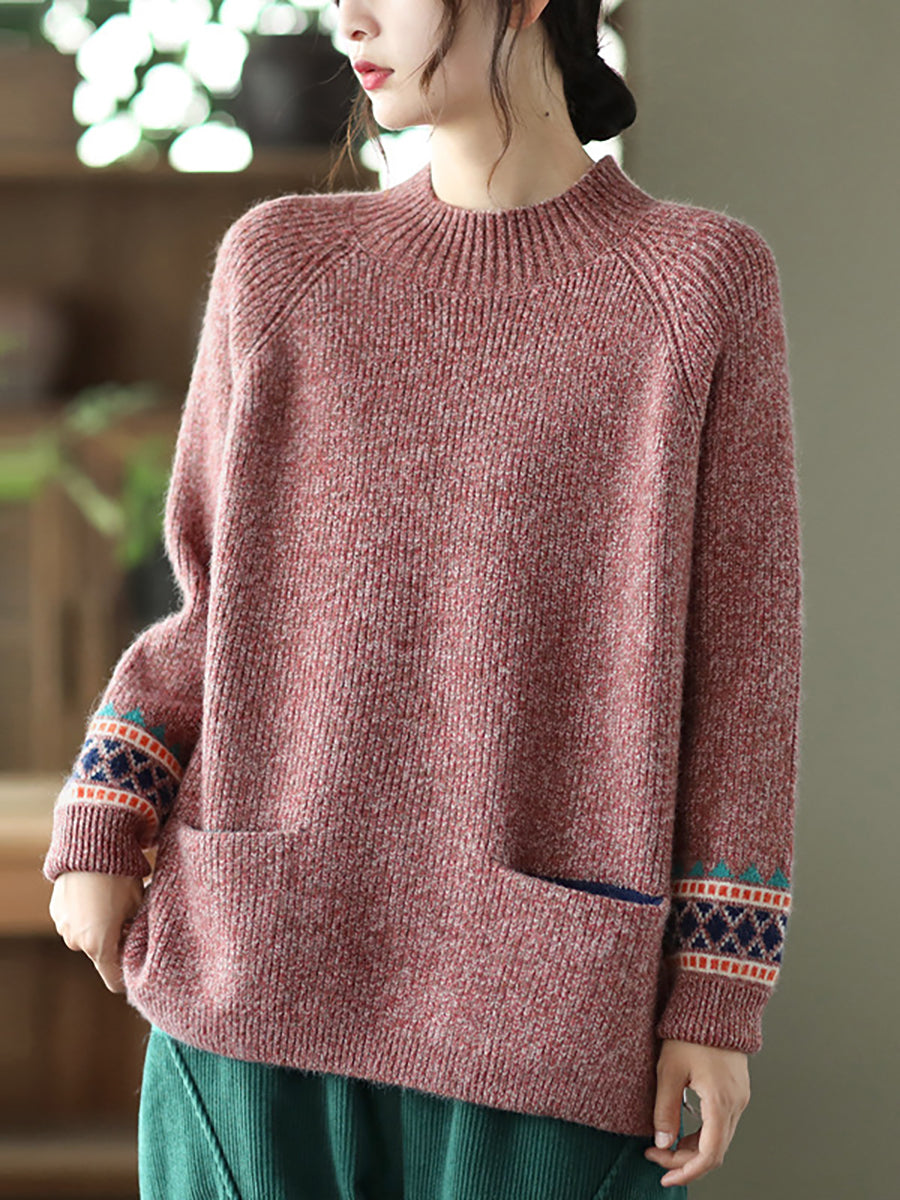 PLUS Größe - Rollkragenpullover aus Strick mit geteiltem Saum und langen Ärmeln