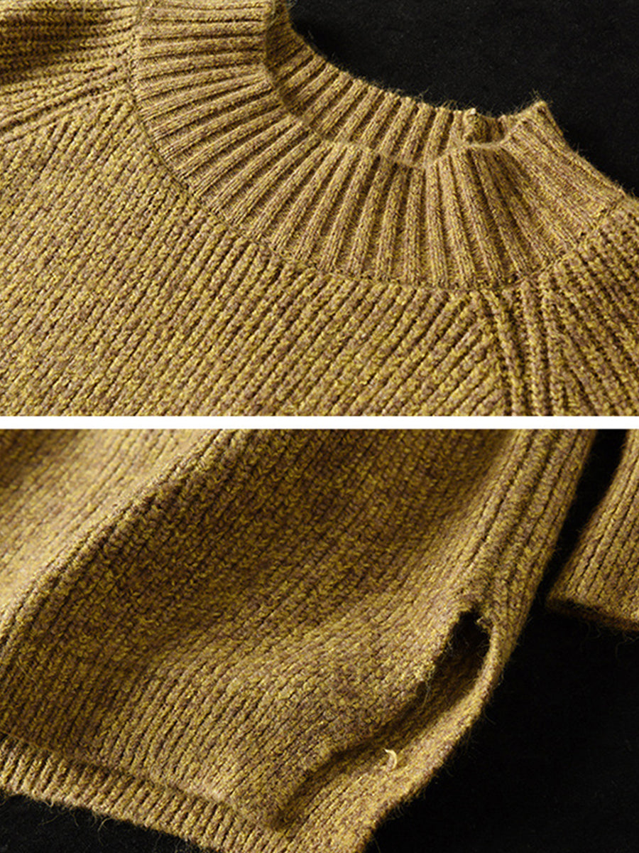 PLUS Größe - Rollkragenpullover aus Strick mit geteiltem Saum und langen Ärmeln