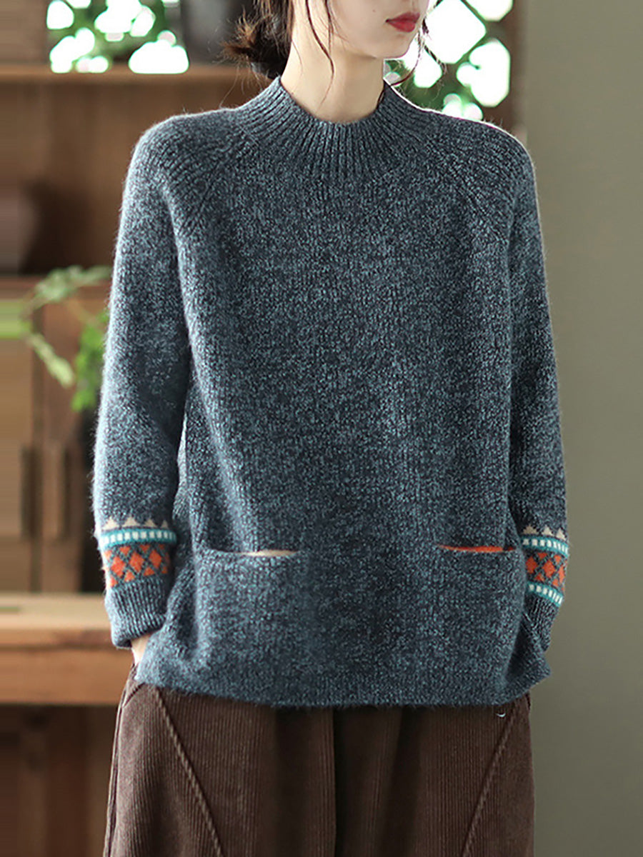 PLUS Größe - Rollkragenpullover aus Strick mit geteiltem Saum und langen Ärmeln