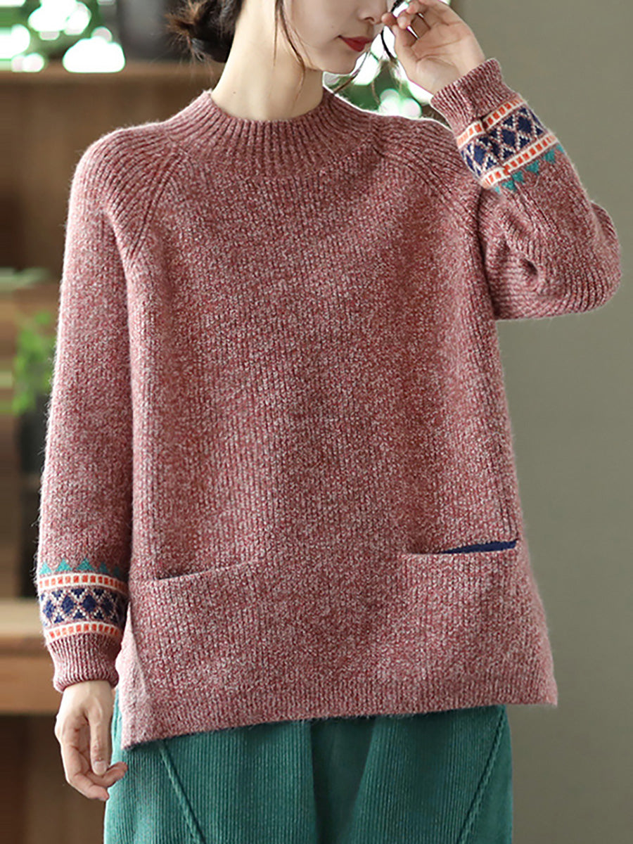 PLUS Größe - Rollkragenpullover aus Strick mit geteiltem Saum und langen Ärmeln