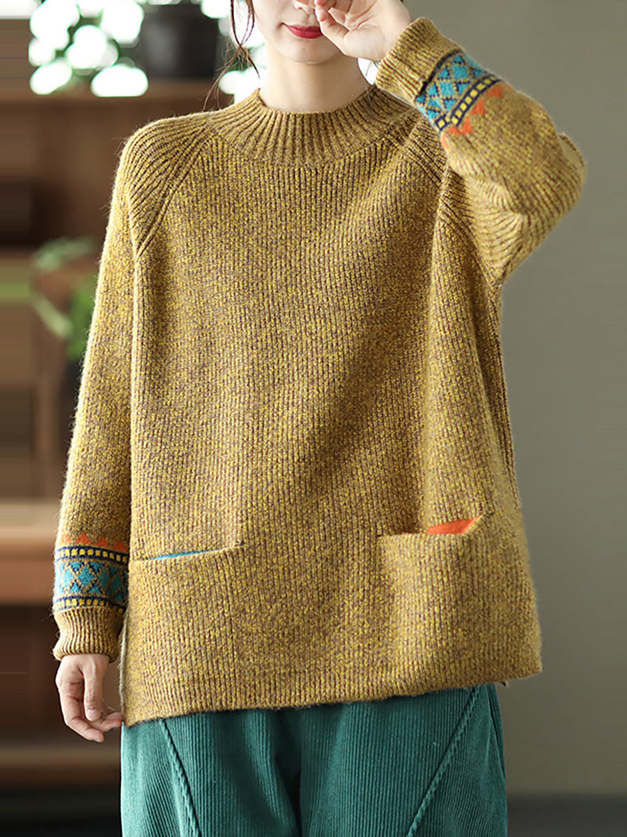 PLUS Größe - Rollkragenpullover aus Strick mit geteiltem Saum und langen Ärmeln