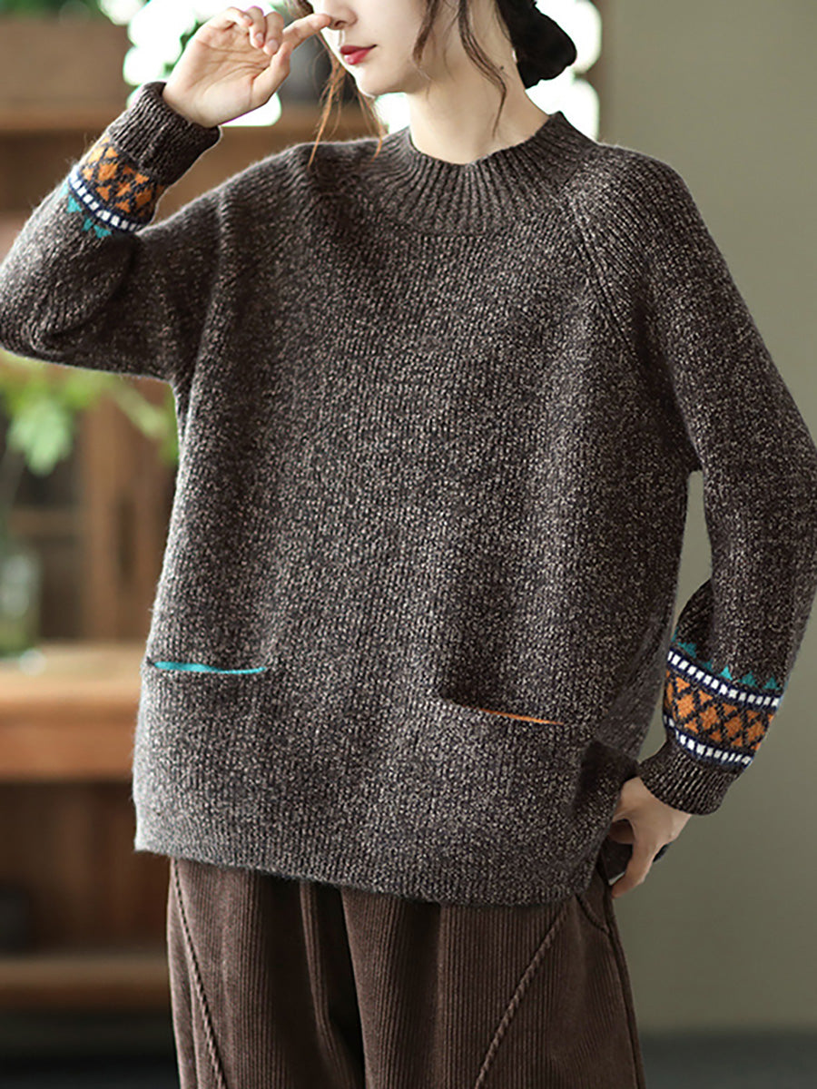 PLUS Größe - Rollkragenpullover aus Strick mit geteiltem Saum und langen Ärmeln